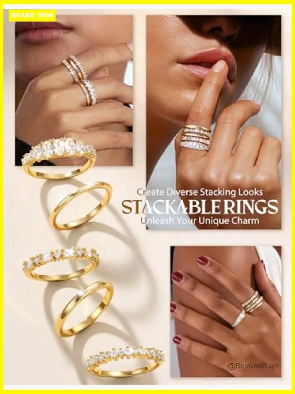 Dainty Stackable Rings for Women Non Tarnish Gold Plated Stacking Ring Set CZ